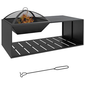 Outsunny 2-in-1 Fire Pit Coffee Table - Black