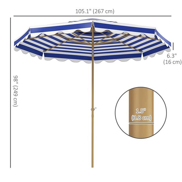 Outsunny 9-ft Patio Umbrella Tilting Parasol w/ 8 Ribs and Crank - Blue