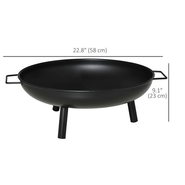 Outsunny 23-in Round Outdoor Fire Pit w/ Support Legs - Black
