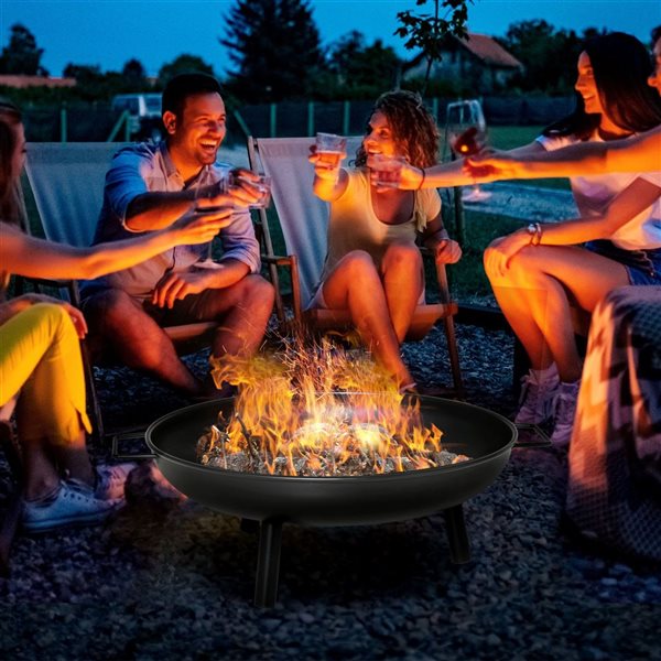 Outsunny 23-in Round Outdoor Fire Pit w/ Support Legs - Black