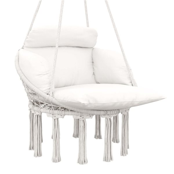 Outsunny Boho Cushioned Hanging Swing Chair - Cream