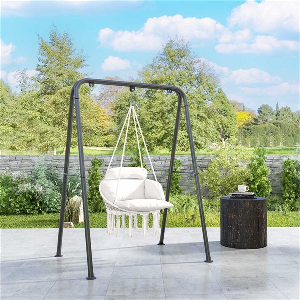 Outsunny Boho Cushioned Hanging Swing Chair - Cream