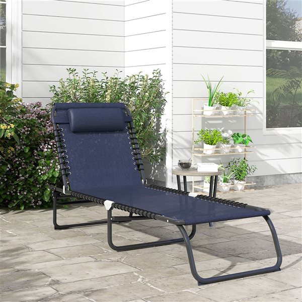 Outsunny Folding Lounge Chair - Dark Blue