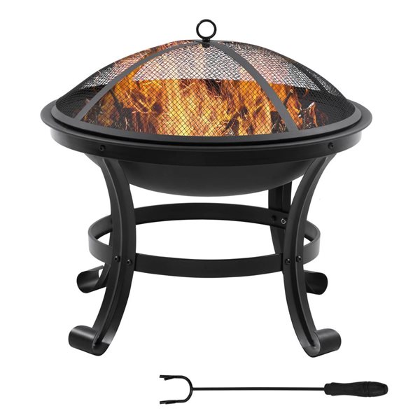 Outdoor Fire Pit w/ Screen Cover and Poker - Black