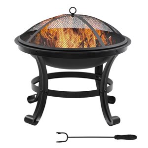 Outdoor Fire Pit w/ Screen Cover and Poker - Black