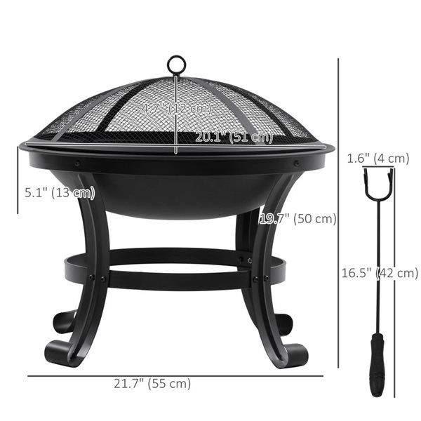 Outdoor Fire Pit w/ Screen Cover and Poker - Black