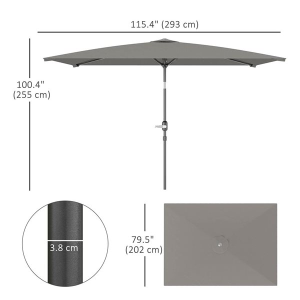 Outsunny Rectangle Aluminum Tilt Patio Umbrella - Light Grey