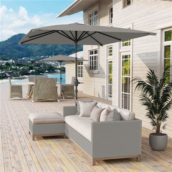 Outsunny Rectangle Aluminum Tilt Patio Umbrella - Light Grey