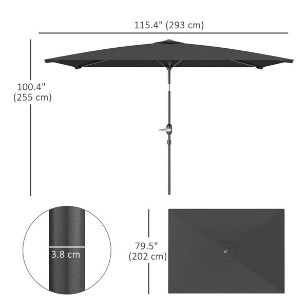 Outsunny Rectangle Aluminum Patio Umbrella w/ Tilt - Dark Grey