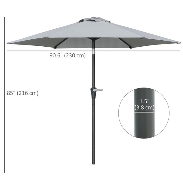 Outsunny Patio Umbrella w/ Adjustable Angle - Light Grey