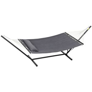 Hamac double Outsunny avec support et oreiller en corde de coton, gris