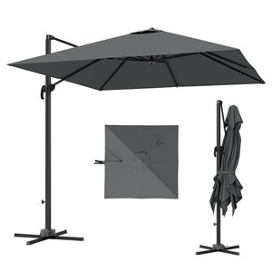 Parasol de terrasse décentré en aluminium Outsunny avec manivelle pour ajuster l'inclinaison, gris