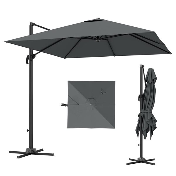 Outsunny Aluminum Offset Patio Umbrella w/ Crank Tilt - Grey