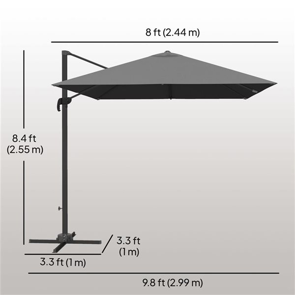Outsunny Aluminum Offset Patio Umbrella w/ Crank Tilt - Grey