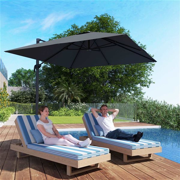 Outsunny Aluminum Offset Patio Umbrella w/ Crank Tilt - Grey