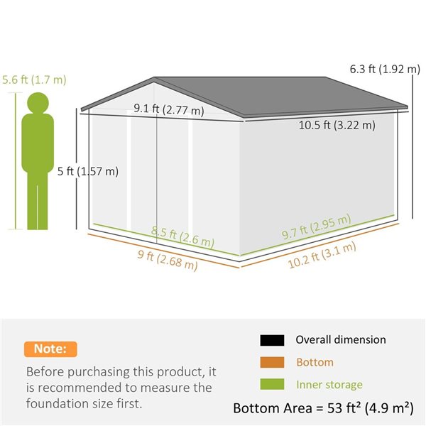 Outsunny 10.57 x 9.09-ft Light Grey Garden Storage Shed