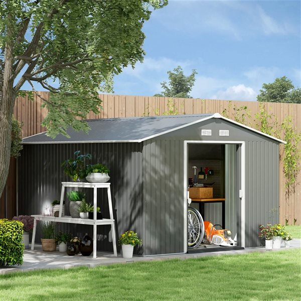 Outsunny 10.57 x 9.09-ft Light Grey Garden Storage Shed