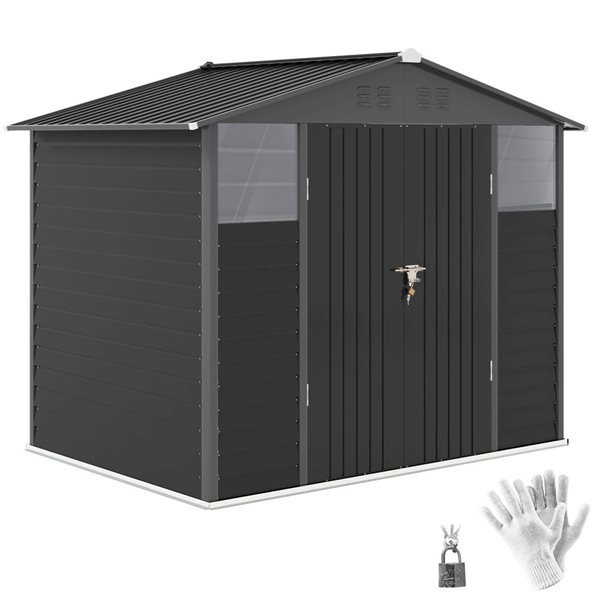 Outsunny 8 x 6-ft Dark Grey Metal Storage Shed with 4 Vents