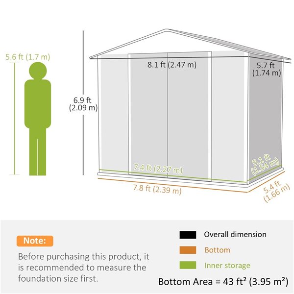 Outsunny 8 x 6-ft Dark Grey Metal Storage Shed with 4 Vents