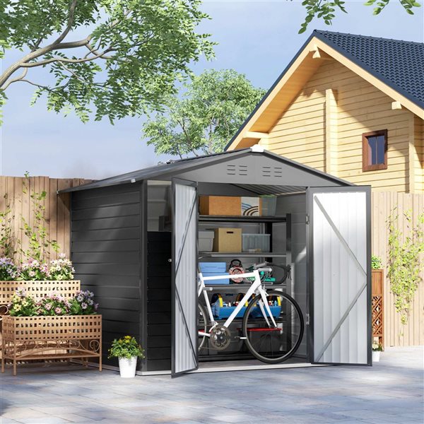 Outsunny 8 x 6-ft Dark Grey Metal Storage Shed with 4 Vents