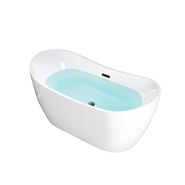 Woodbridge 59 x 29-in Freestanding White Acrylic Soaking Bathtub w/ Matte Black Overflow and Drain
