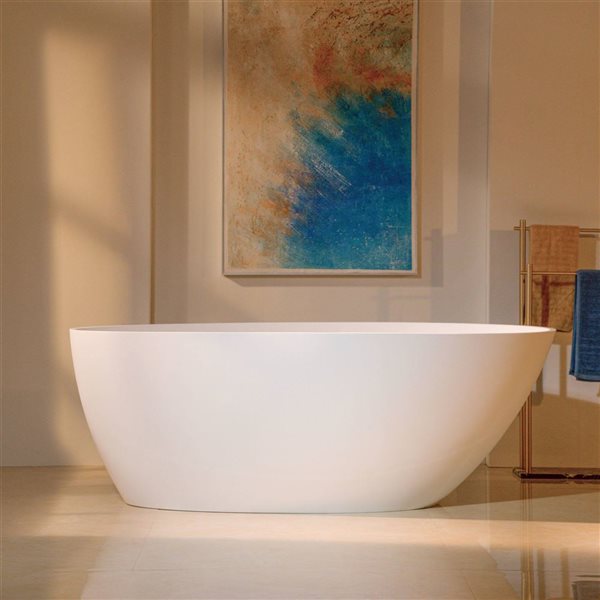 Woodbridge 58 5/8 x 29 1/8-in Freestantding Matte White Stone Bathtub w/ 2 Drain Covers