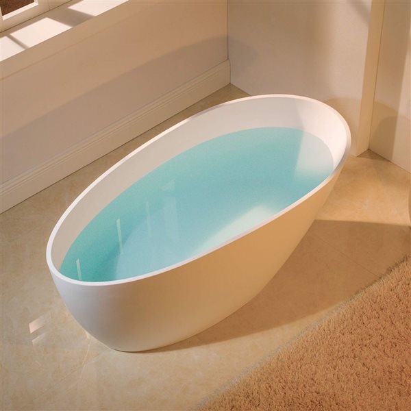 Woodbridge 58 5/8 x 29 1/8-in Freestantding Matte White Stone Bathtub w/ 2 Drain Covers