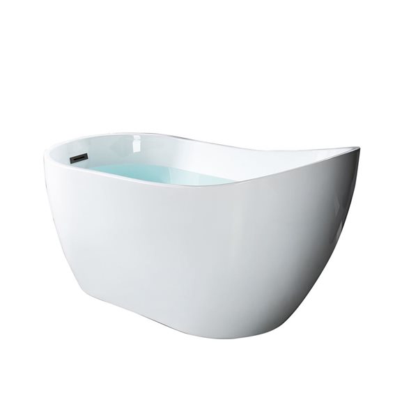 Woodbridge 54 x 28-in Freestanding White Acrylic Soaking Bathtub w/ Matte Black Reversible Drain and Overflow