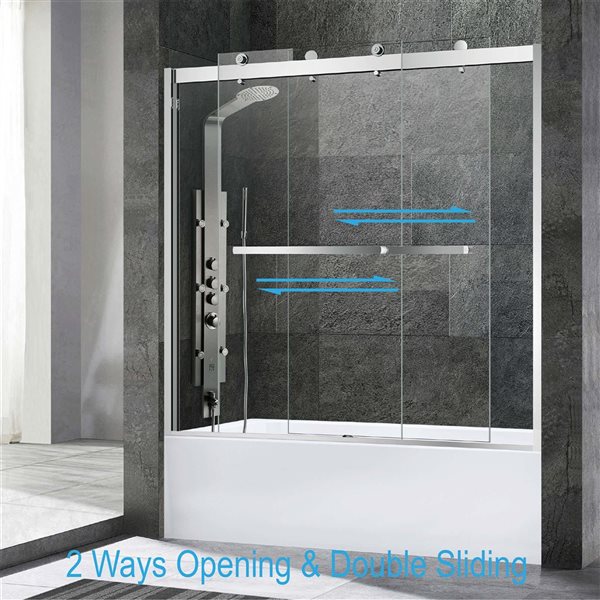 Woodbridge 56-60 x 62-in Double Sliding Frameless Bathtub Door w/ 3/8-in Tempered Safety Glass - Brushed Nickel