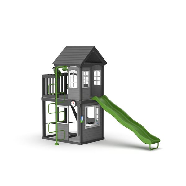 Sportspower 2-Level Grey Wooden Playhouse w/ Slide
