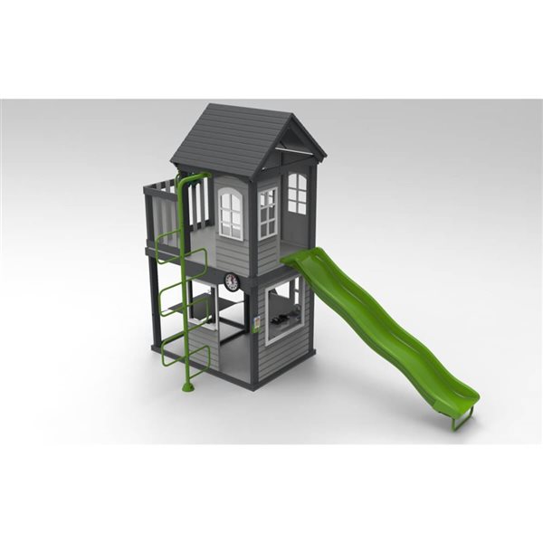 Sportspower 2-Level Grey Wooden Playhouse w/ Slide