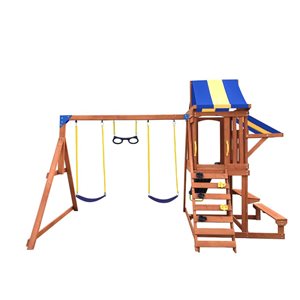 Balançoire en bois Sunnyslope Sportspower avec 2 balançoires et 1 glissade