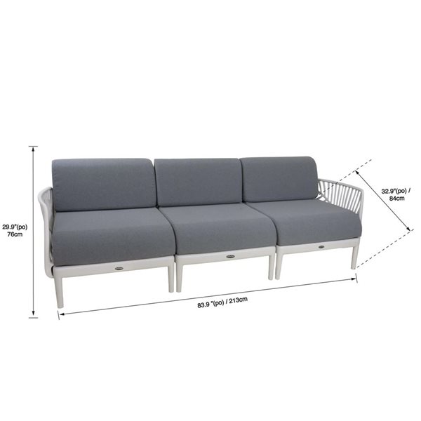 Patioflare Leaf Modular 3-Seater Patio Sofa, Grey