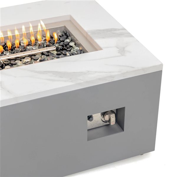 Paramount Aries Engineered Marble Convertible Propane Fire Table , Rectangular, White and Grey
