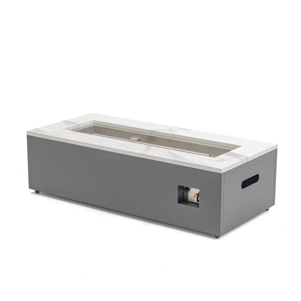 Paramount Aries Engineered Marble Convertible Propane Fire Table , Rectangular, White and Grey