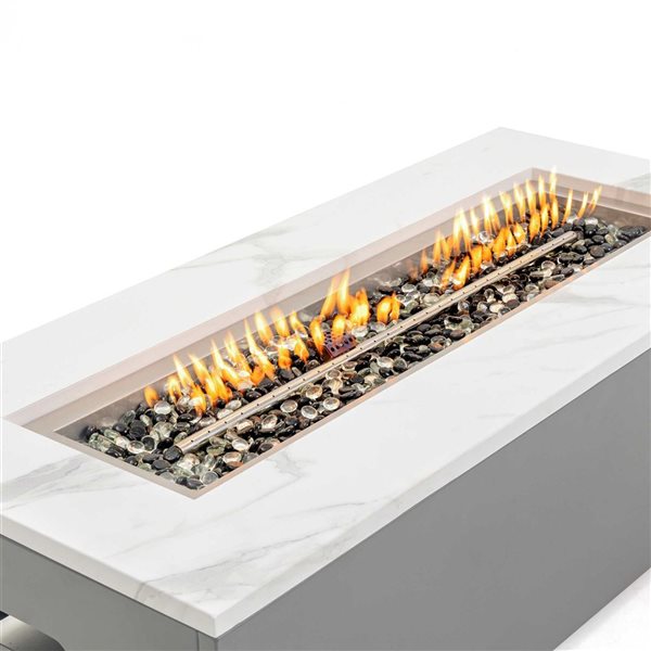 Paramount Aries Engineered Marble Convertible Propane Fire Table , Rectangular, White and Grey