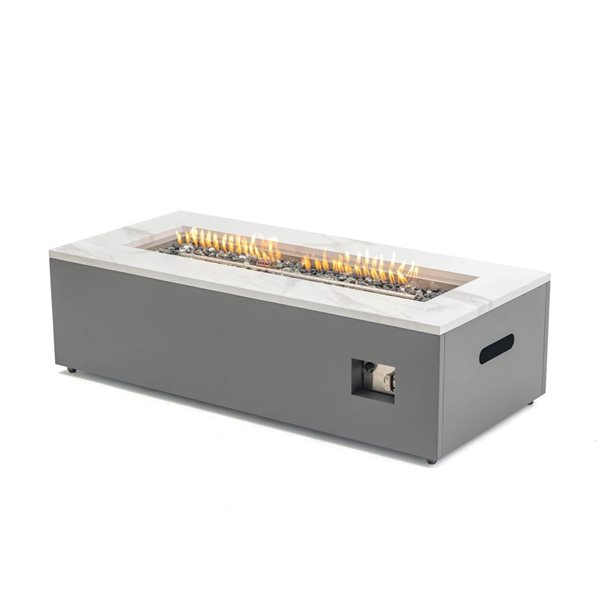 Paramount Aries Engineered Marble Convertible Propane Fire Table , Rectangular, White and Grey