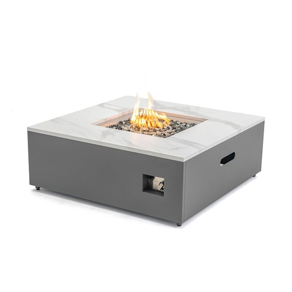 Paramount Danby Engineered Marble Convertible Propane Fire Table , Square, White and Grey