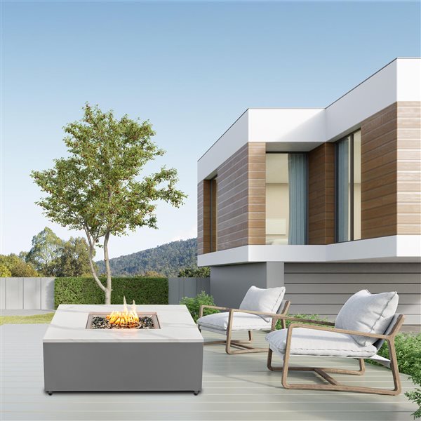 Paramount Danby Engineered Marble Convertible Propane Fire Table , Square, White and Grey