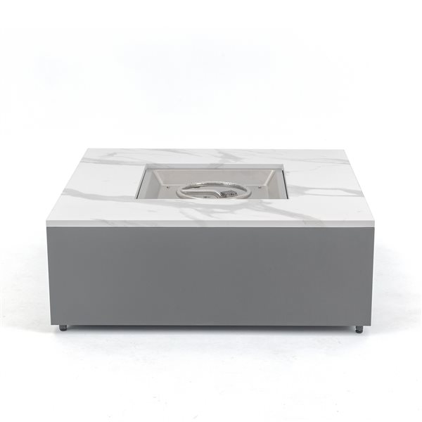 Paramount Danby Engineered Marble Convertible Propane Fire Table , Square, White and Grey