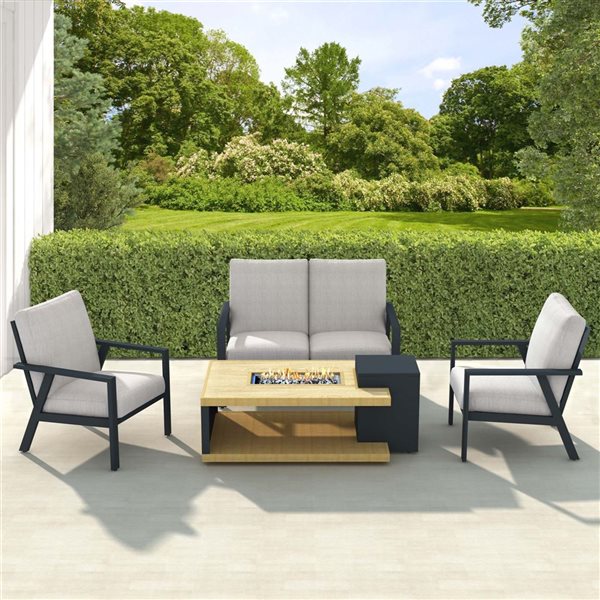 Patio Flare Starlight 4-Piece Aluminum Frame Patio Conversation Fire Pit Set w/ Sunbrella Fabric