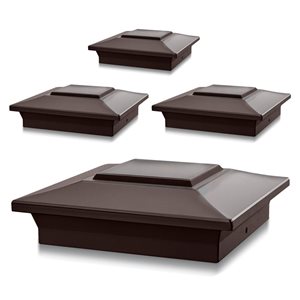 Paquet de 4 capuchons de poteau de clôture Classy Caps 6 x 6 po en aluminium brun
