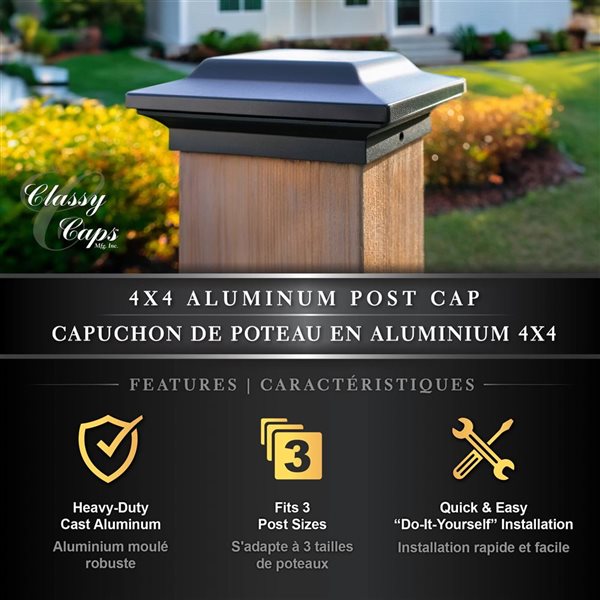 Classy Caps 4-Pack 4 x 4-in Black Aluminum Post Cap