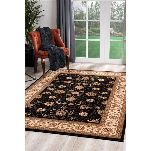 Rug Branch Traditional Majestic 3 W x 4-ft L Black and Beige Rectangular Indoor Doormat Rug
