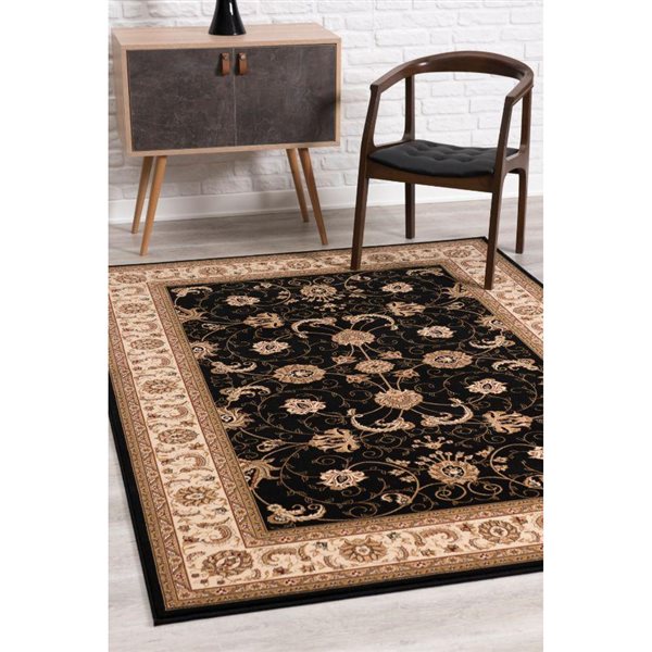 Rug Branch Traditional Majestic 3 W x 4-ft L Black and Beige Rectangular Indoor Doormat Rug