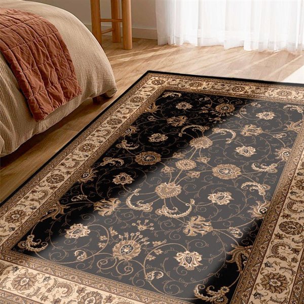 Rug Branch Traditional Majestic 3 W x 4-ft L Black and Beige Rectangular Indoor Doormat Rug