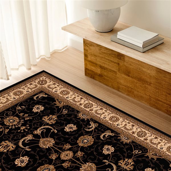 Rug Branch Traditional Majestic 3 W x 4-ft L Black and Beige Rectangular Indoor Doormat Rug