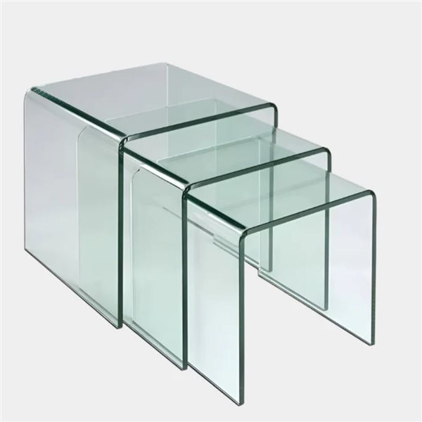 Plata Import Waterfall Nesting Table Set in Glass - Set of 3