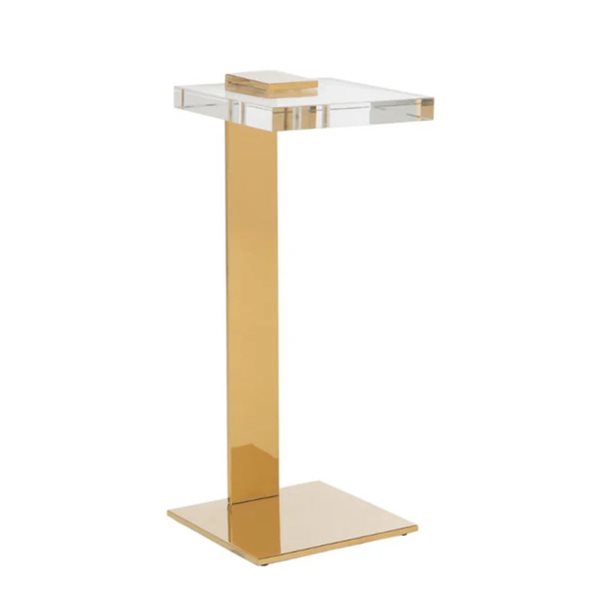 Plata Import Gerard Side Table in Clear Acrylic and Brass Frame 24 x 9.8 x 9.8 in