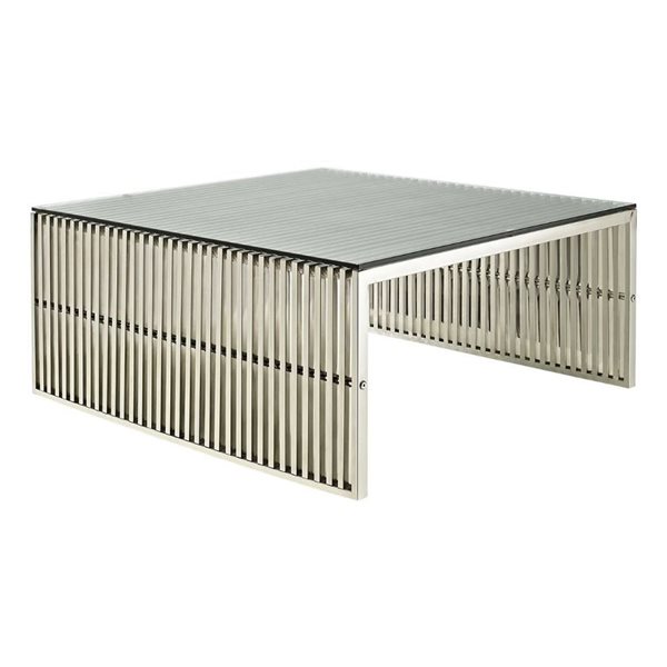 Plata Import Slate Coffee Table in Stainless Steel 17 in H x 48 in W x 24 in D